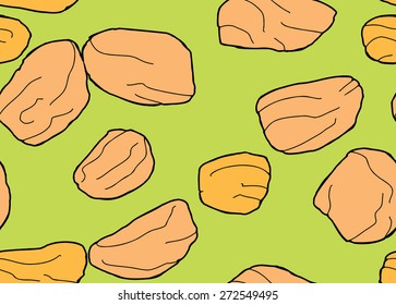 Repeating pattern of golden raisins over green