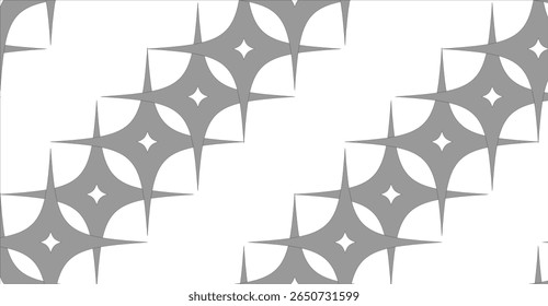 Repeating pattern of gray, four-pointed star shapes on a white background, arranged in a diagonal, stair-step fashion.