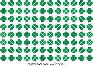 Repeating pattern of green four-leaf clovers on white background.