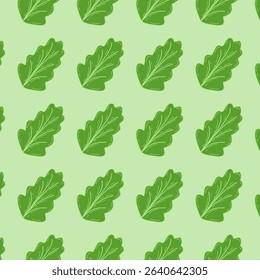 Repeating pattern of green lettuce leaves in a seamless vector style pattern. Perfect for fabric prints, food packaging, kitchen decor, healthy food themes, and eco-friendly design projects.