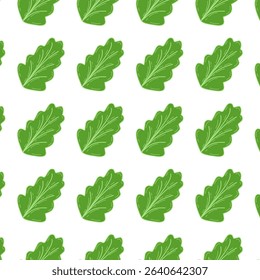 Repeating pattern of green lettuce leaves in a seamless vector style pattern. Perfect for fabric prints, food packaging, kitchen decor, healthy food themes, and eco-friendly design projects.
