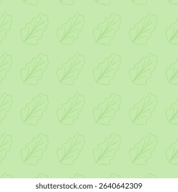 Repeating pattern of green lettuce leaves in a seamless vector style pattern. Perfect for fabric prints, food packaging, kitchen decor, healthy food themes, and eco-friendly design projects.