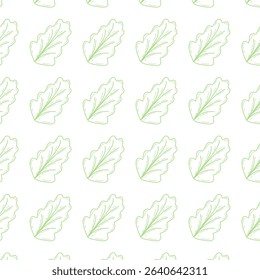 Repeating pattern of green lettuce leaves in a seamless vector style pattern. Perfect for fabric prints, food packaging, kitchen decor, healthy food themes, and eco-friendly design projects.