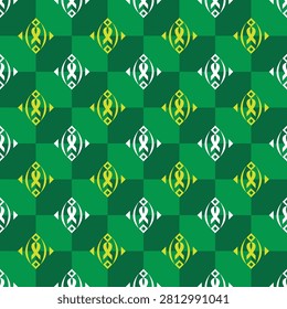 A repeating pattern of green and yellow geometric shapes
