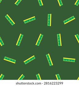 A repeating pattern of green and yellow rulers scattered across a dark green background, suggesting a school or office theme.
