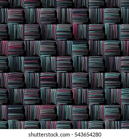 Repeating pattern of grunge line. Styling texture of fabric, carpet weaving. Color illustration. Abstract geometric hand drawn seamless pattern. Vector.