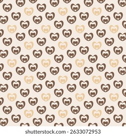 Repeating pattern of hearts in shades of brown and beige. Nested Heart Seamless Pattern. Rustic Earth Tone Love Heart Pattern. Minimalist Double Heart Design.