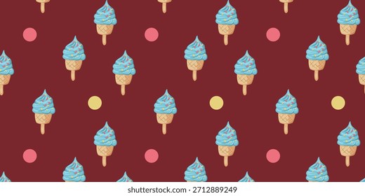 repeating pattern of ice cream in waffle cones