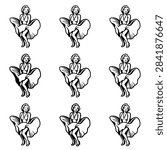 A repeating pattern of the iconic Marilyn Monroe pose from The Seven Year Itch.