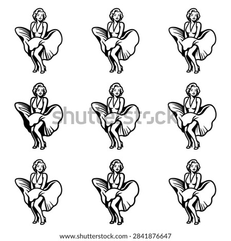 A repeating pattern of the iconic Marilyn Monroe pose from The Seven Year Itch.