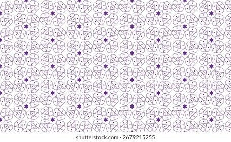 A repeating pattern of interconnected loops and small stars in purple on a white background.