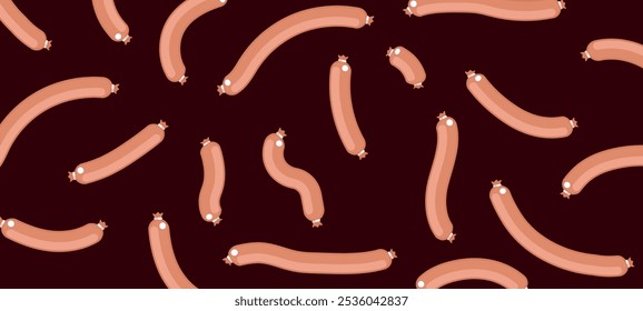 A repeating pattern of light-orange sausages on a dark brown background