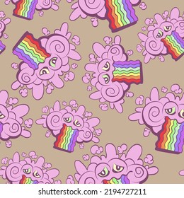 Repeating pattern little cloud sick of reinbow. Can be used as gift wrapping, background, card, sticker, wallpaper, textile, cover and more.