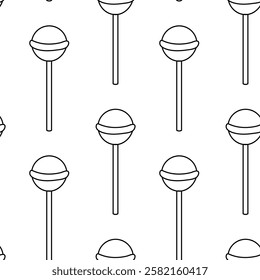 Repeating pattern of lollipops on a white background creating a playful design