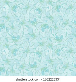 Repeating Pattern Magnolia Large Floral Allover Print / Pastel Turquoise Background / Vector Illustration / Global Colors saved with Pattern Swatches