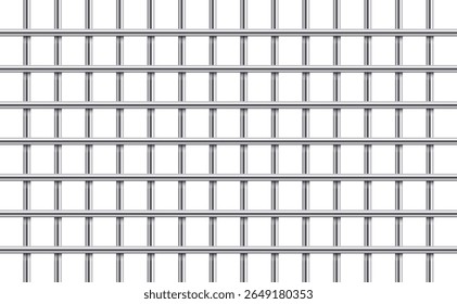 A repeating pattern of metal bars against a white backdrop creates a structured grid. The bars are uniform, casting subtle shadows that enhance the three-dimensional illusion.
