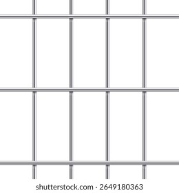 A repeating pattern of metal bars against a white background, forming a simple yet strong grid structure with clean lines and a monochromatic color scheme and shiny reflections.