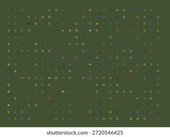 Um padrão repetido de estrelas e pontos multicoloridos em verde
