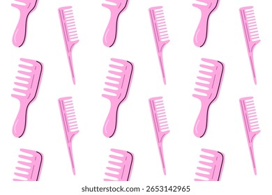 Repeating pattern of narrow pink combs for hair detangling and grooming themes