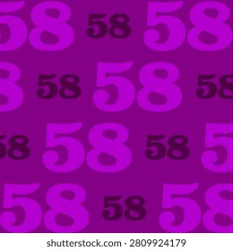 Repeating pattern of number fifty eight in purple and dark violet colors.	