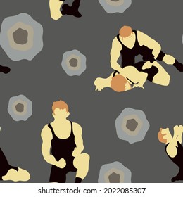 repeating pattern on a sports theme. figures of athletes in various poses. trendy colors for textiles. pattern for boys, bed linen.