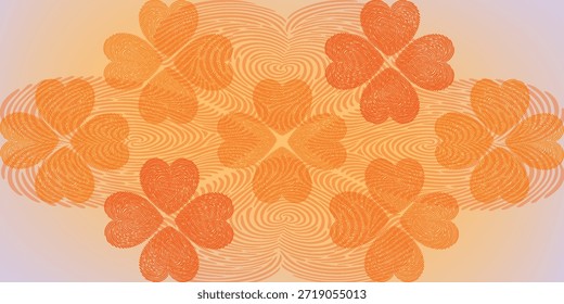 Un patrón repetitivo de corazones en forma de trébol naranja sobre un fondo degradado.