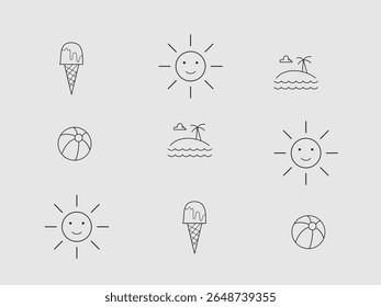 a repeating pattern of outline icons related to summer