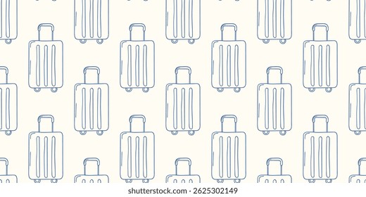 Repeating pattern of outlined luggage designs on a light background for travel-themed decor