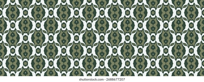 A repeating pattern of oval shapes in a geometric arrangement with shades of green and white creating a unique visual texture for backgrounds.