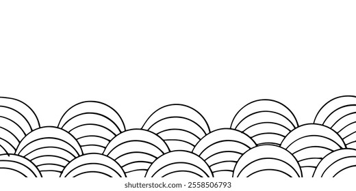 Repeating pattern of overlapping semicircles doodle cartoon wave shape background.