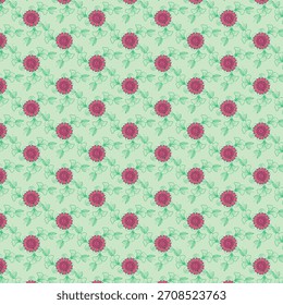 Patrón repetitivo de flores rosadas con intrincados diseños de hojas verdes