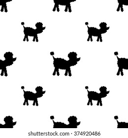 repeating pattern with poodle dog silhouette on white background