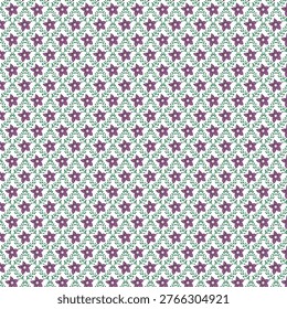 repeating pattern of purple flowers with green stems on white