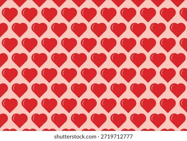 Patrón repetitivo de corazones de purpurina roja sobre un fondo crema claro