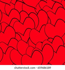 Repeating pattern of red hearts, vector clip art