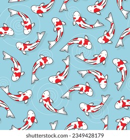 repeating pattern of red koi fish in a pond. koi fish seamless vector illustration pattern background