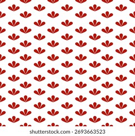 Repeating pattern of red, stylized floral motifs on a white background used for textiles, wrapping paper, or other decorative purposes.
