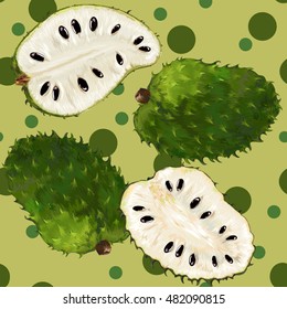 Repeating pattern Ripe Soursop fruits. Soursop. Vector illustration. Image flavored fruit soursop.