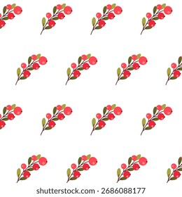 Repeating pattern with rowan berry sprigs and minimal botanical elements on a white background for seasonal decorative use