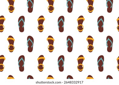 Repeating pattern of sandals and flip flops for vacation and summer design themes