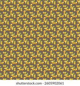 A repeating pattern showcasing vibrant yellow flowers with green leaves on a dark-colored background. Perfect for decorative designs, wallpapers, or textiles, offering a cheerful and elegant aesthetic
