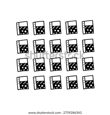 A repeating pattern of simple black and white hand drawn binder icons on a plain white background