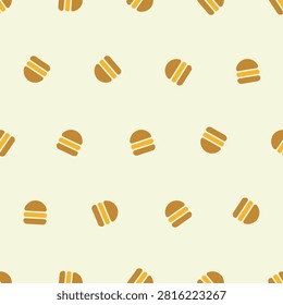 A repeating pattern of simple, stylized cartoon burgers with yellow buns and brown patties, set against a pale yellow backdrop.