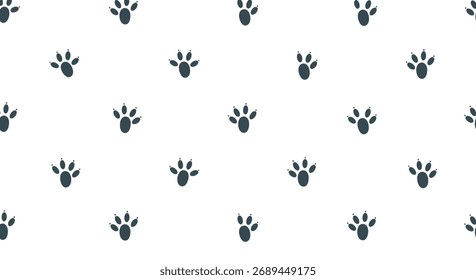 A repeating pattern of small, dark paw prints scattered across a clean white surface.