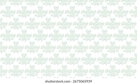 Um padrão repetido de pequenas formas geométricas de arte de linha verde apresentadas em um fundo branco.