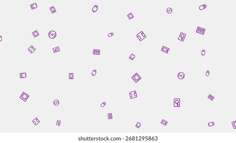 A repeating pattern of small, purple computer-related icons scattered across a clean white background, representing digital technology and data.