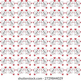 Repeating pattern of small red hearts on white