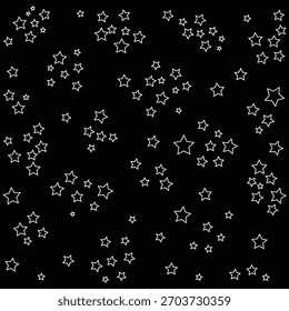 Un patrón repetitivo de Pequeñas explosiones blancas en forma de estrella esparcidas sobre un fondo negro, creando una sensación celestial o festiva.
