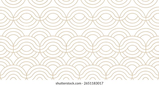 Um padrão repetitivo de linhas curvas suaves e douradas que formam um design de onda interligado. A estética minimalista oferece uma sensação limpa e contemporânea.