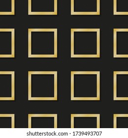 A repeating pattern of squares with a Golden outline on a dark background and thin parallel lines of muted gold color